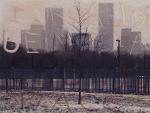 Park with View of Canary Wharf - Pink 3 - I Dream of Being in a Crowded Place